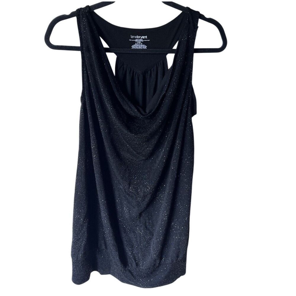 Lane Bryant Dressy Tank Top Shell Black Sparkle Drape Neck Party Top size 14/16